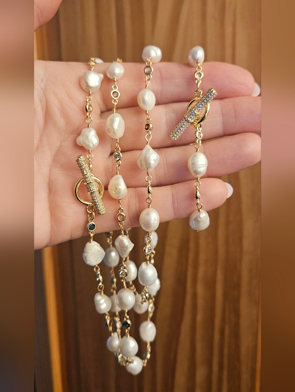 Gold-Link Freshwater Pearl Station Necklace in Color LUMI! GORGEOS